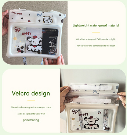 2 Pcs White Flower Pattern On Light Green background Cute Floating Waterproof Pouch - Touch-Sensitive Screen & Adjustable Strap