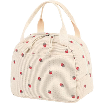 Beige Checkered Pattern Corduroy Lunch Bag - Insulated Thermal Cooler Tote for School Work and Picnics