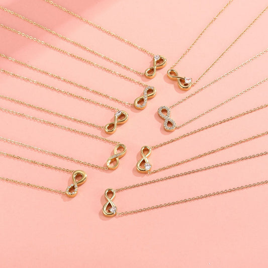 Style 4 Gold Infinity Necklace for Women - Dainty Titanium Steel Pendant with Sparkling Cubic Zirconia