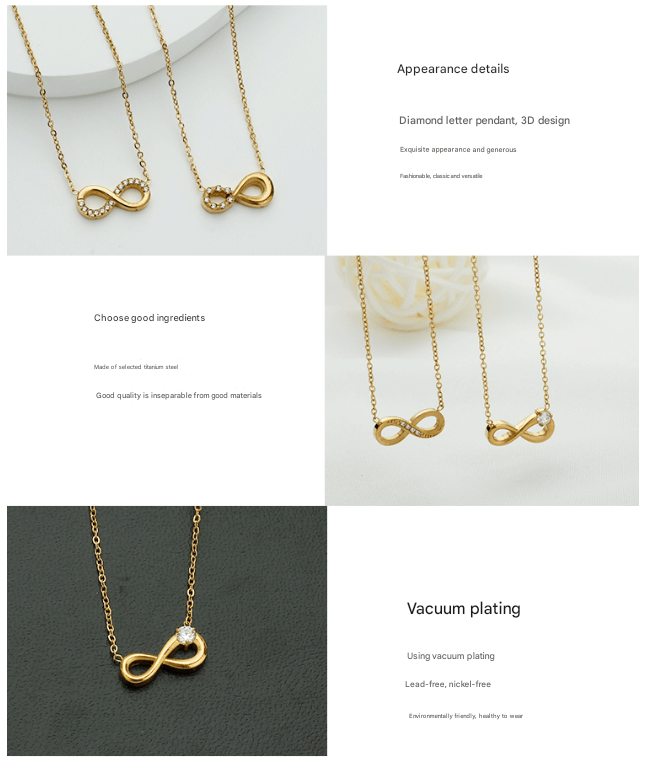 Style 4 Gold Infinity Necklace for Women - Dainty Titanium Steel Pendant with Sparkling Cubic Zirconia