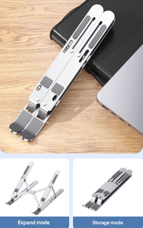 Silver Adjustable Aluminum Laptop Stand with Detachable Cooling Fan - Portable Ergonomic Riser for Desk