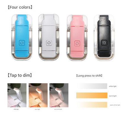 2 Pcs White USB Rechargeable Clip-on LED Book Light - 3 Color Modes & Dimmable Brightness for Eye-Caring Reading