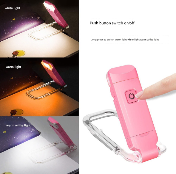2 Pcs Blue USB Rechargeable Clip-on LED Book Light - 3 Color Modes & Dimmable Brightness for Eye-Caring Reading