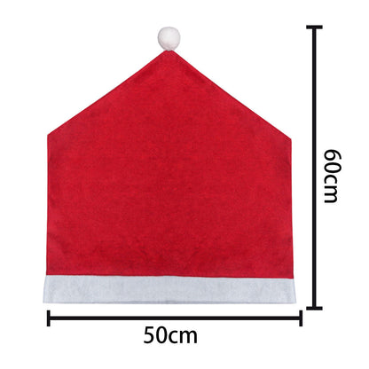 Red Festive Santa Hat Dining Chair Covers - Set of 8 for Holiday Party Decoration