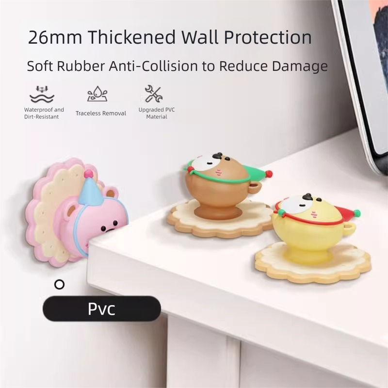 4 Pcs Brown Adorable Bear Wall Protector - Multi-Use Self-Adhesive Door Stopper Bumper