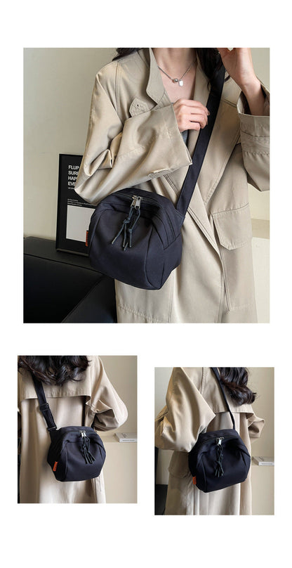 Black Lightweight Canvas Crossbody Bag - Minimalist Casual Shoulder Satchel with Adjustable Strap