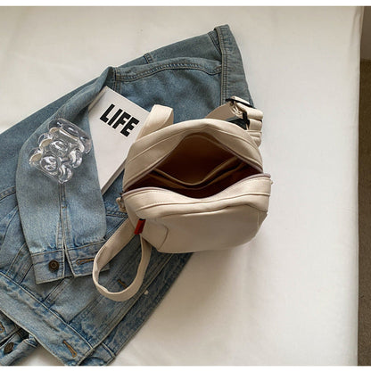 White Lightweight Canvas Crossbody Bag - Minimalist Casual Shoulder Satchel with Adjustable Strap