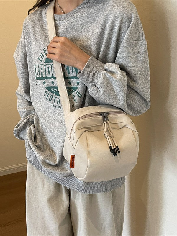 White Lightweight Canvas Crossbody Bag - Minimalist Casual Shoulder Satchel with Adjustable Strap