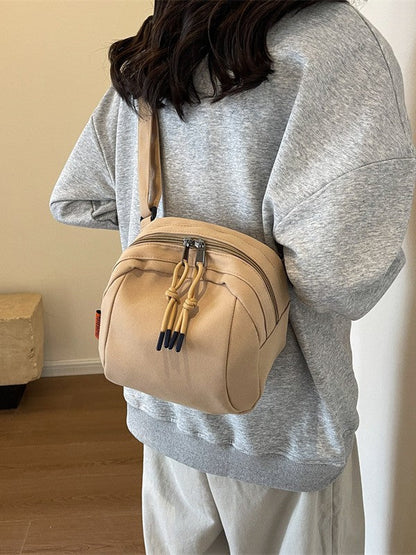 Khaki Lightweight Canvas Crossbody Bag - Minimalist Casual Shoulder Satchel with Adjustable Strap