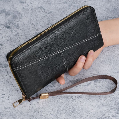 Black Men's Long Zipper Wallet Clutch - PU Leather Wristlet with Phone and Card Slots