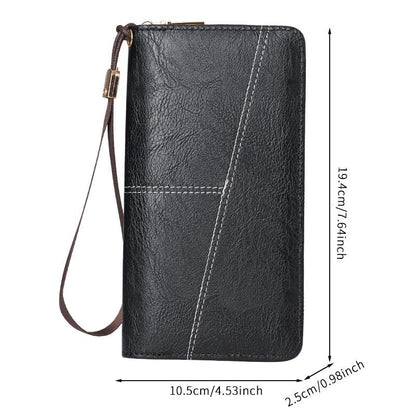 Black Men's Long Zipper Wallet Clutch - PU Leather Wristlet with Phone and Card Slots