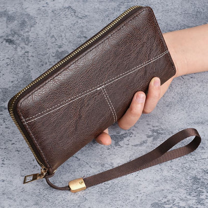 Coffee Men's Long Zipper Wallet Clutch - PU Leather Wristlet with Phone and Card Slots