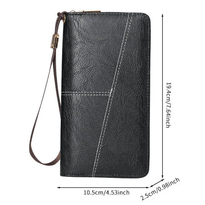 Coffee Men's Long Zipper Wallet Clutch - PU Leather Wristlet with Phone and Card Slots
