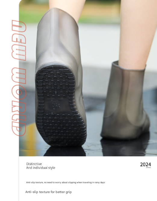 2 Pcs Size M Dark Grey Reusable Waterproof Shoe Covers - Heavy Duty Non-Slip Rain Boot Protectors