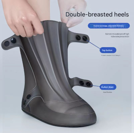 2 Pcs Size L Dark Grey Reusable Waterproof Shoe Covers - Heavy Duty Non-Slip Rain Boot Protectors