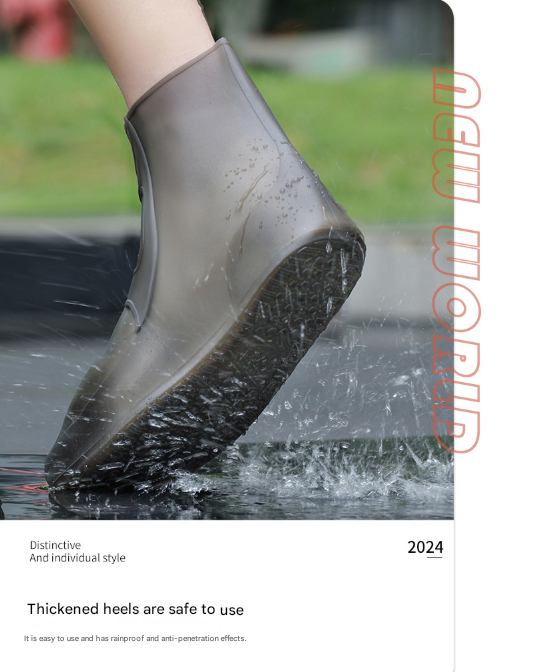 2 Pcs Size 3XL Dark Grey Reusable Waterproof Shoe Covers - Heavy Duty Non-Slip Rain Boot Protectors