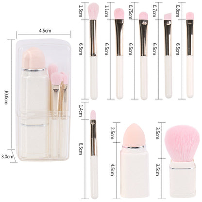 Lighgt Cyan Compact 8-in-1 Makeup Brush Set - Portable Travel Kit with Retractable Brushes and Case