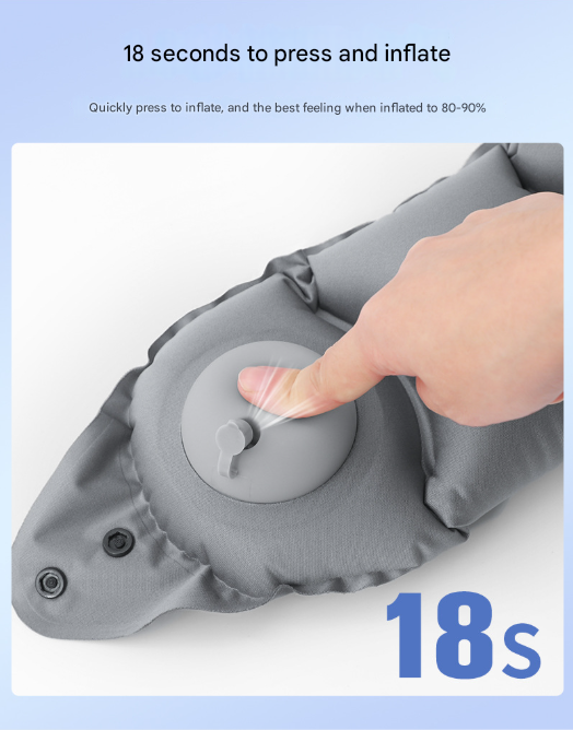 Dark Grey Press-Pump Inflatable Travel Pillow - Ultra-Lightweight Ergonomic 360° Neck Support