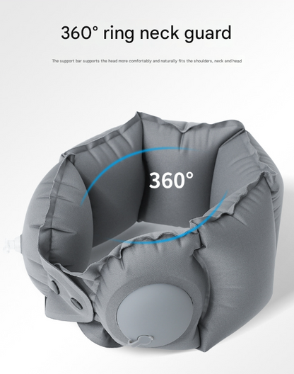 Dark Grey Press-Pump Inflatable Travel Pillow - Ultra-Lightweight Ergonomic 360° Neck Support