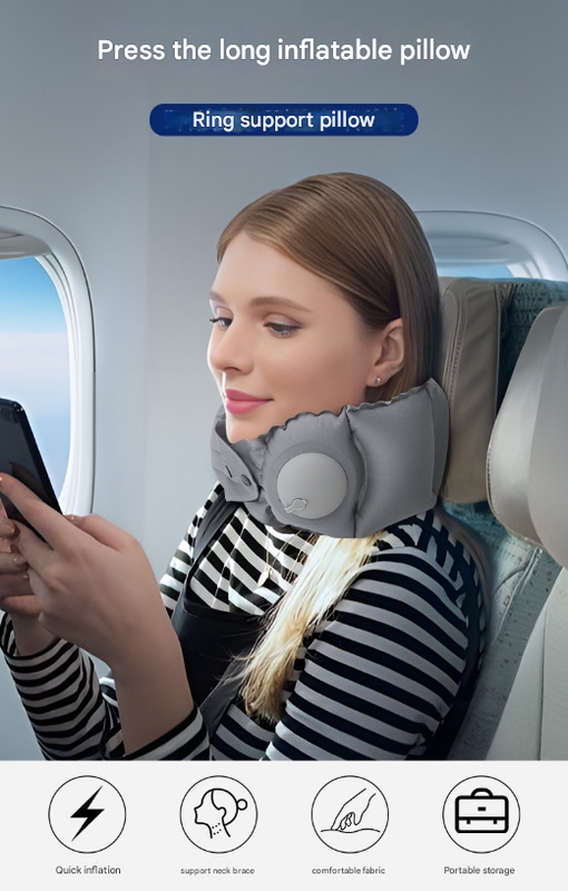 Pink Press-Pump Inflatable Travel Pillow - Ultra-Lightweight Ergonomic 360° Neck Support