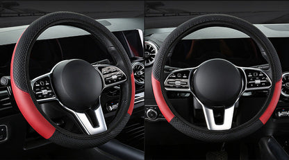 2-Pack (Type A + Type B) Red And Black Sporty Carbon Fiber Leather Steering Wheel Cover - Universal 38cm Easy-Fit Elastic Grip