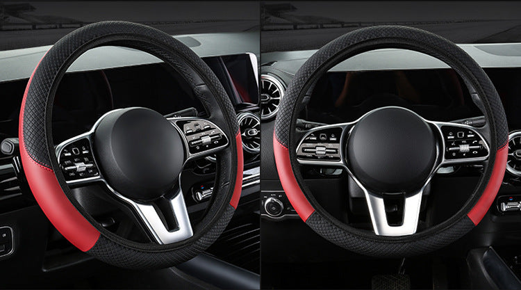 2-Pack (Type A + Type B)Black Sporty Carbon Fiber Leather Steering Wheel Cover - Universal 38cm Easy-Fit Elastic Grip