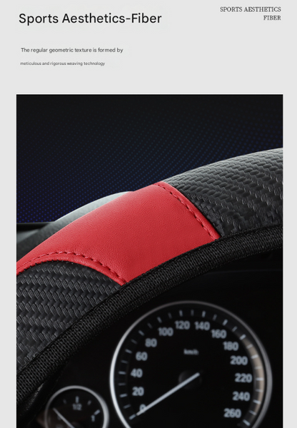 2-Pack (Type A + Type B)Black Sporty Carbon Fiber Leather Steering Wheel Cover - Universal 38cm Easy-Fit Elastic Grip