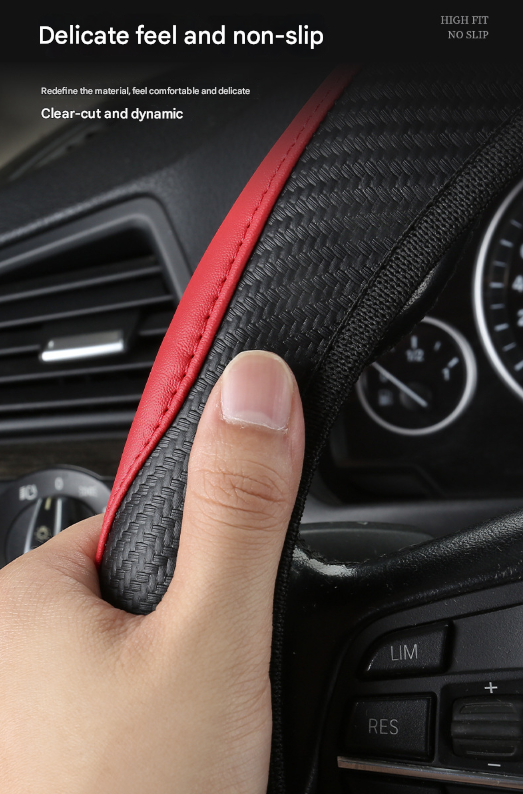 2-Pack (Type A + Type B)Black Sporty Carbon Fiber Leather Steering Wheel Cover - Universal 38cm Easy-Fit Elastic Grip