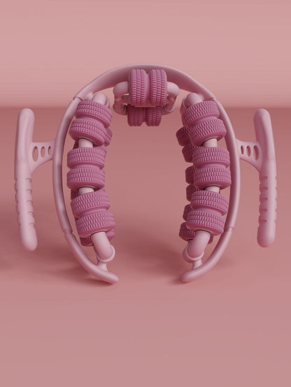 Pink 360°Wrap-Around Muscle Roller - 28-Wheel Massager for Legs, Arms & Calves