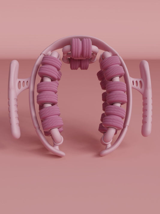 Pink 360°Wrap-Around Muscle Roller - 28-Wheel Massager for Legs, Arms & Calves