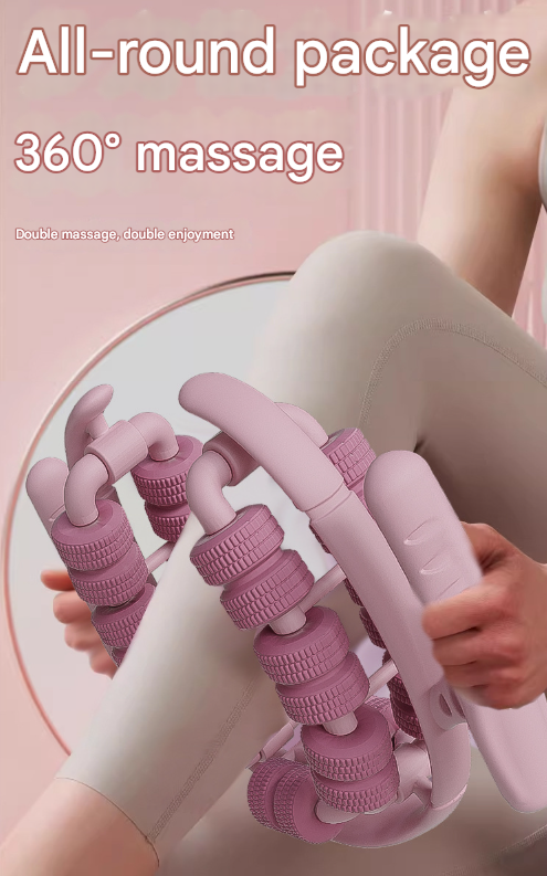 Black 360° Wrap-Around Muscle Roller - 28-Wheel Massager for Legs, Arms & Calves