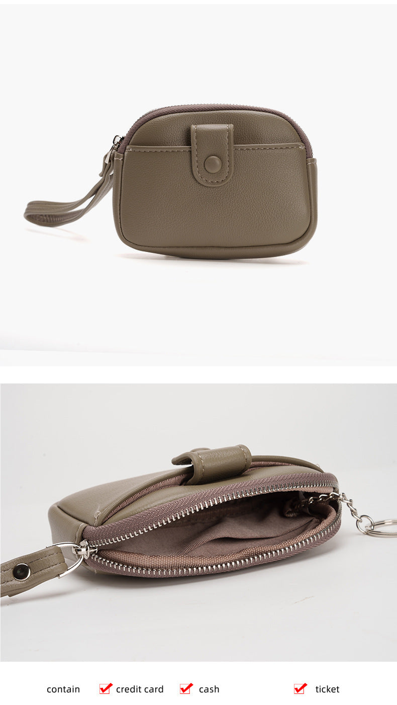Taupe Womens Compact PU Leather Coin Purse - Stylish Mini Wallet Wristlet with Card Holder and Key Ring