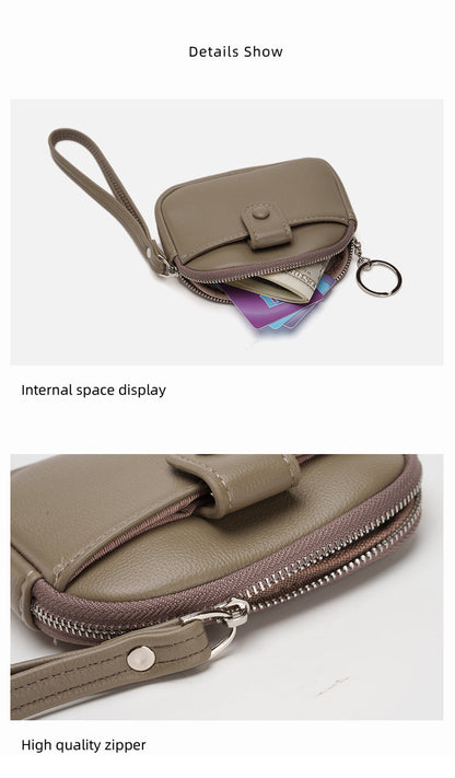 Taupe Womens Compact PU Leather Coin Purse - Stylish Mini Wallet Wristlet with Card Holder and Key Ring