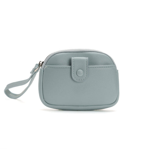 Blue Womens Compact PU Leather Coin Purse - Stylish Mini Wallet Wristlet with Card Holder and Key Ring