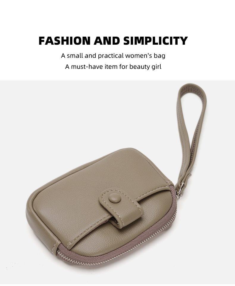 Brown Womens Compact PU Leather Coin Purse - Stylish Mini Wallet Wristlet with Card Holder and Key Ring