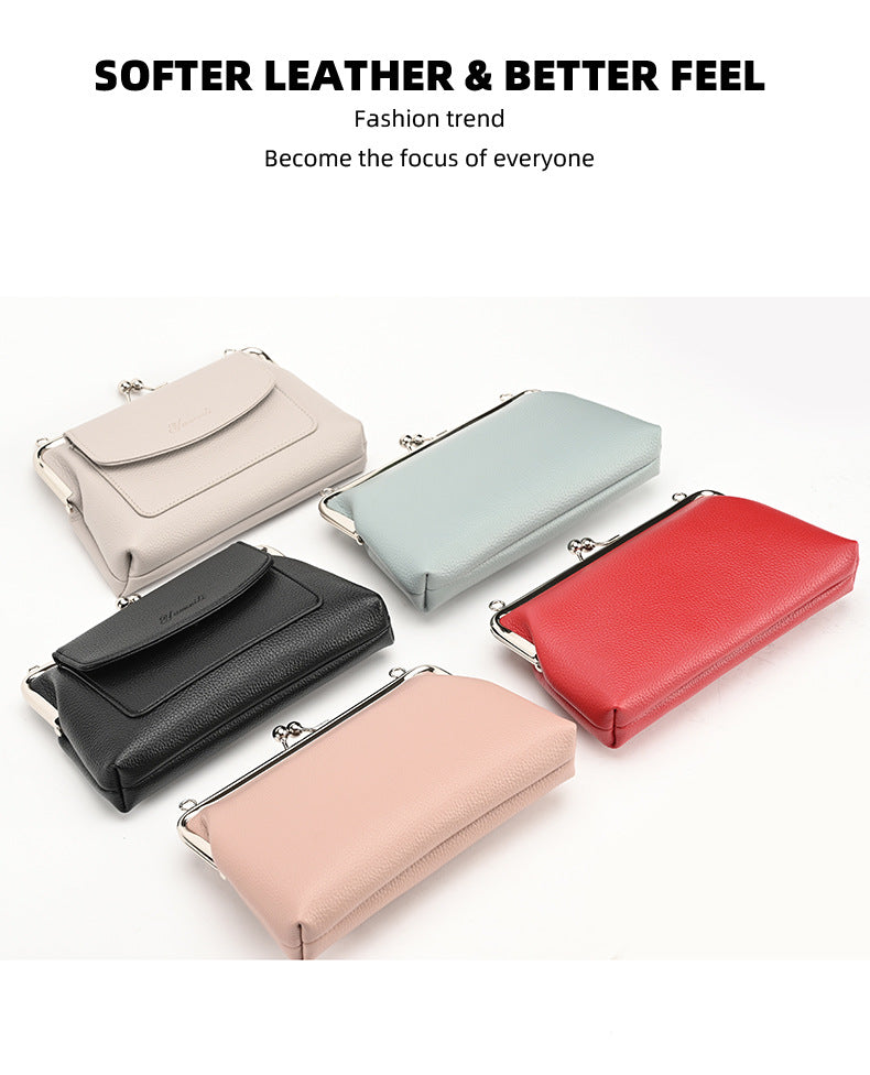 Black Women's Vintage Kiss Lock Crossbody Bag - PU Leather Clutch Purse with Detachable Strap
