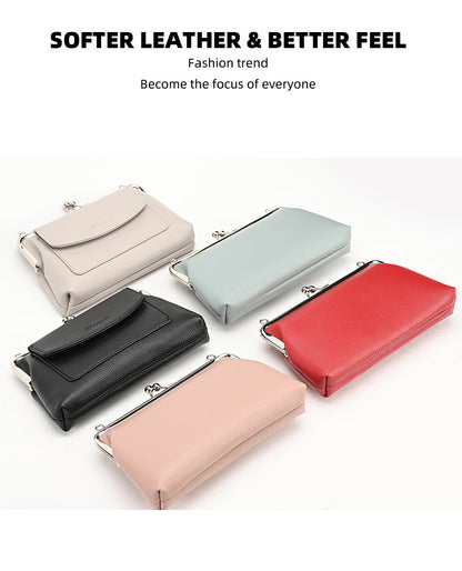 Taupe Women's Vintage Kiss Lock Crossbody Bag - PU Leather Clutch Purse with Detachable Strap