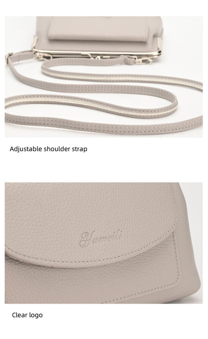 Taupe Women's Vintage Kiss Lock Crossbody Bag - PU Leather Clutch Purse with Detachable Strap