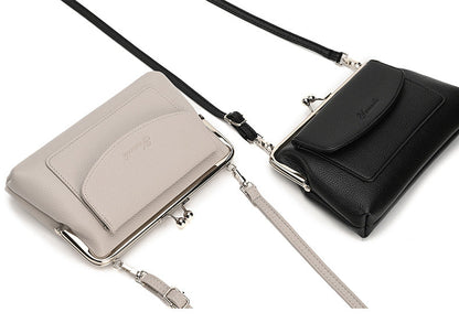 Blue Women's Vintage Kiss Lock Crossbody Bag - PU Leather Clutch Purse with Detachable Strap