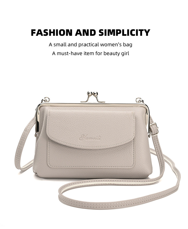 Blue Women's Vintage Kiss Lock Crossbody Bag - PU Leather Clutch Purse with Detachable Strap