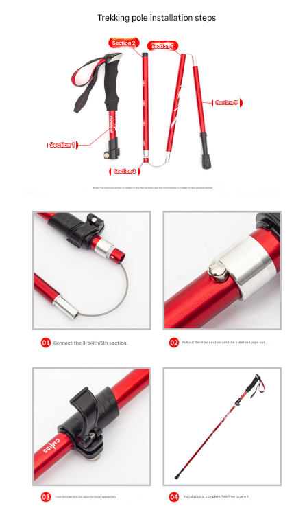 Long Black Ultralight Foldable Hiking Pole - Adjustable Aluminium Trekking Stick with EVA Grip for Outdoor Walking & Climbing