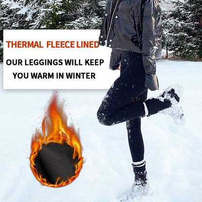 Size M Black Women's Mid Waist Plush Leggings with Pockets - Autumn and Winter Leggings with Pockets