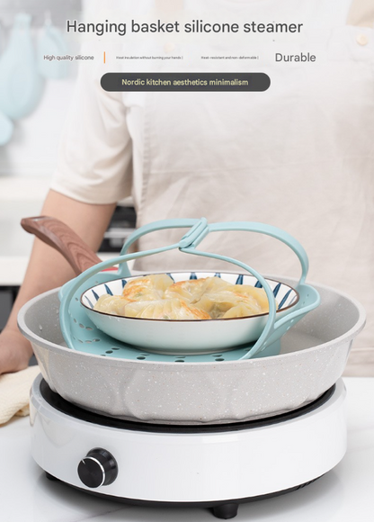 Large Pink Flexible Silicone Steamer Basket with Heat-Resistant Handles - Food-Grade Vegetable Steamer Insert for Pots & Pans