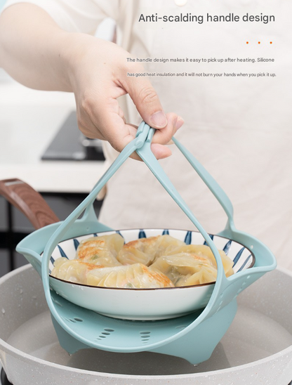 Large Pink Flexible Silicone Steamer Basket with Heat-Resistant Handles - Food-Grade Vegetable Steamer Insert for Pots & Pans