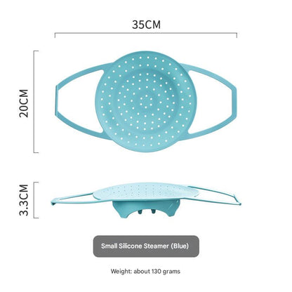Small Blue Flexible Silicone Steamer Basket with Heat-Resistant Handles - Food-Grade Vegetable Steamer Insert for Pots & Pans