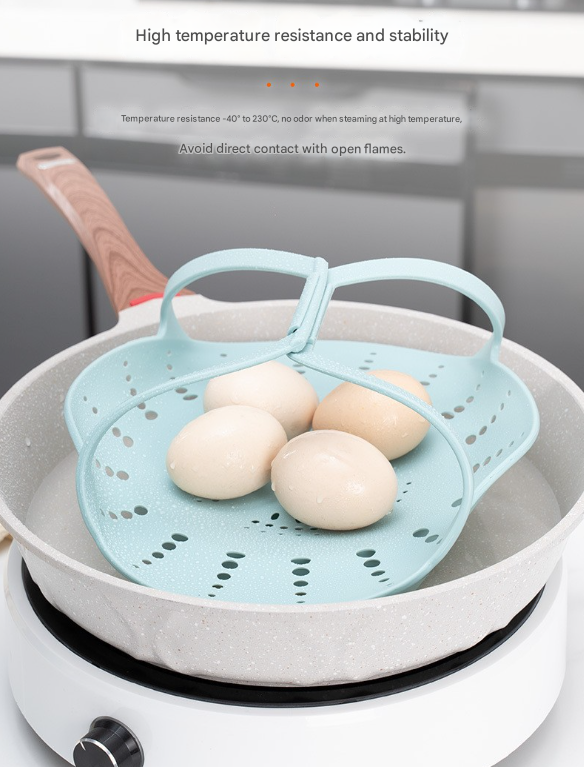 Small Pink Flexible Silicone Steamer Basket with Heat-Resistant Handles - Food-Grade Vegetable Steamer Insert for Pots & Pans