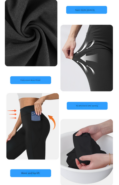 Size S Grey Women's Mid Waist Plush Leggings with Pockets - Autumn and Winter Leggings with Pockets