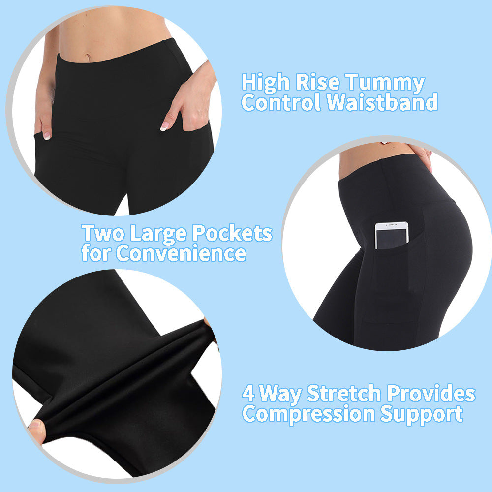 Size L Grey Women's Mid Waist Plush Leggings with Pockets - Autumn and Winter Leggings with Pockets