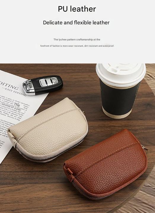 3 Pcs Brown Elegant Faux Leather Coin Purse - Mini Zipper Pouch & Compact Card Holder Wallet