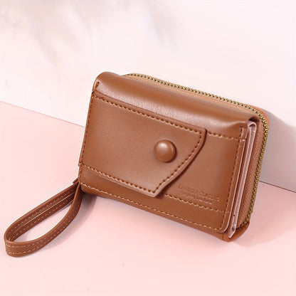 Pink Chic Compact Trifold Wallet for Women - PU Leather Card Holder with Zipper Coin Purse & Wristlet Strap